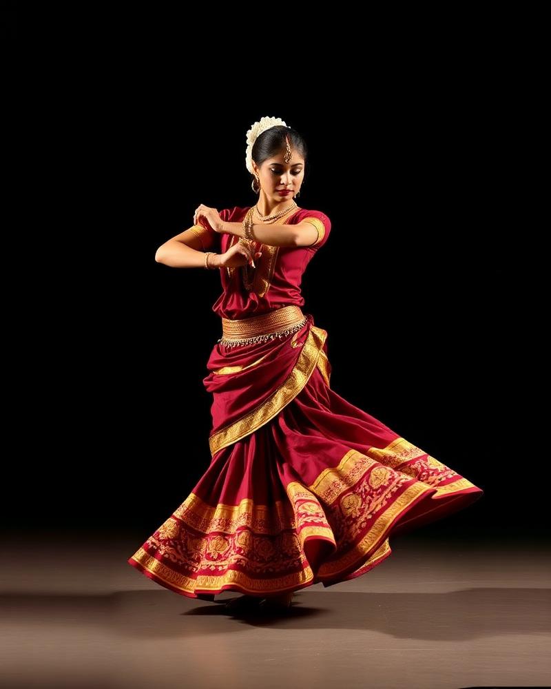 Kathak dancer in elegant spinning motion