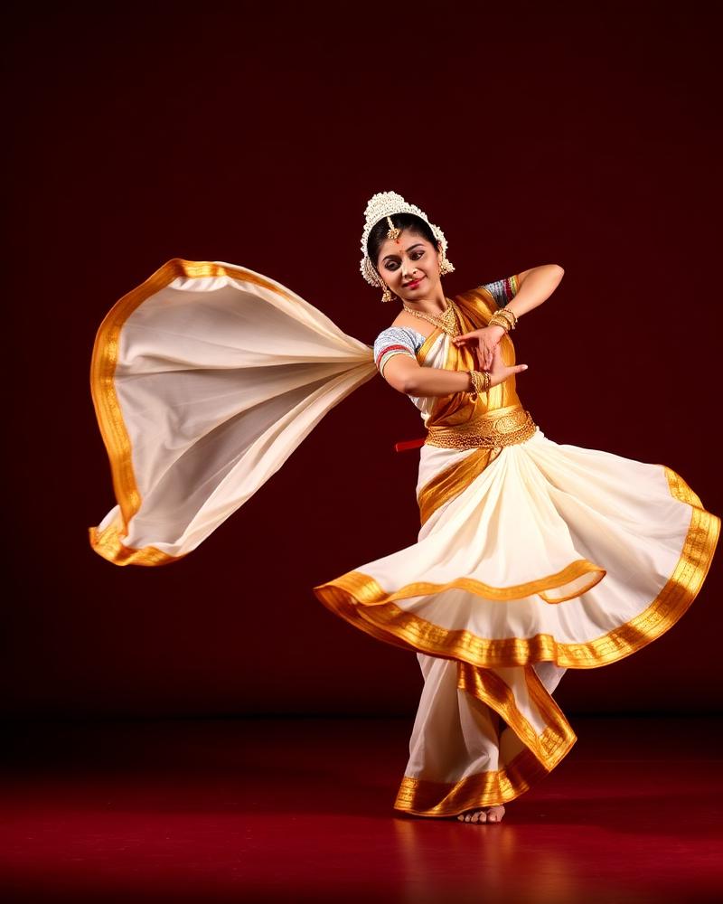 Mohiniyattam dancer in fluid swaying motion